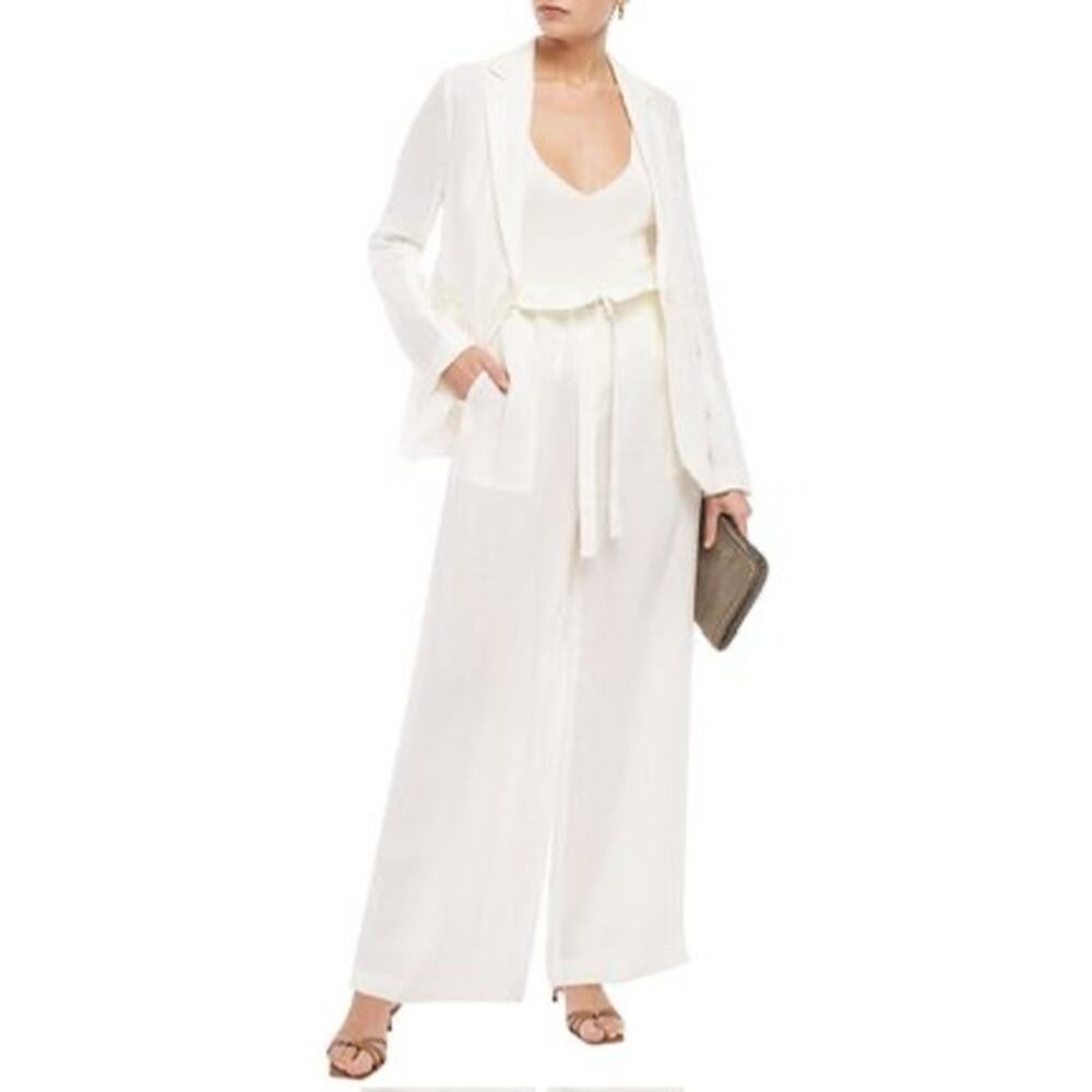 Nili Lotan 100% Linen Cream Ivory Esmae Wide Leg Pants Size Large